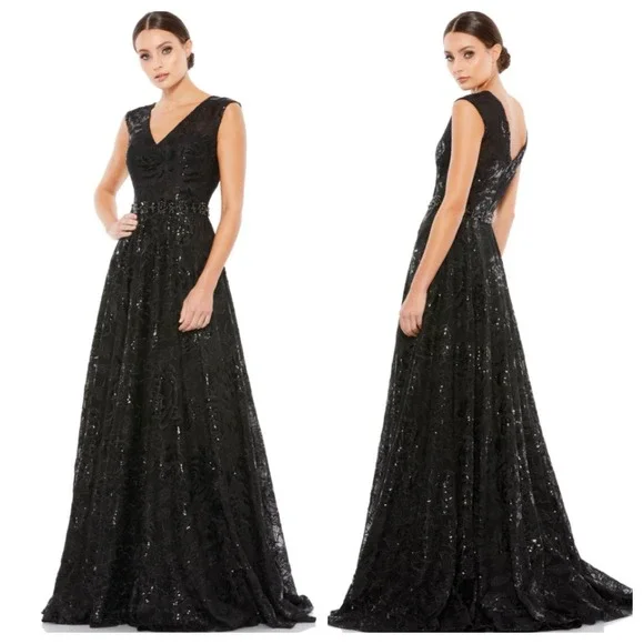 sachin and babi light blue dress Mac Duggal Mac Floral-Embroidered Tulle Gown